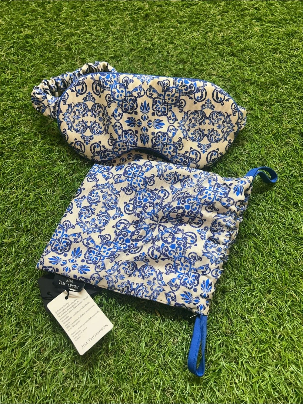 Jim Thompson Blue & White Toile Sleep Mask with Matching Pouch
